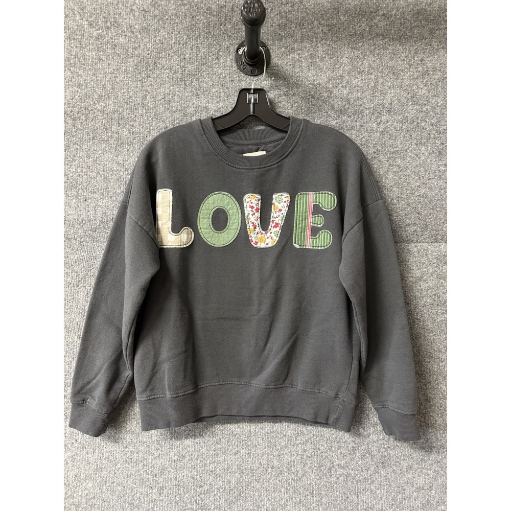 Recycled Threads Sweatshirt Women XS Love Spell Out Patchwork‎ Hippie Boho R10
